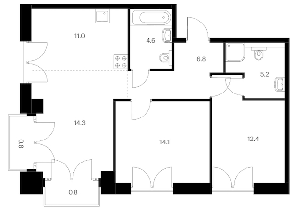 2-комнатная квартира 70 м², 6/9 эт., ЖК «Лермонтовский 54»